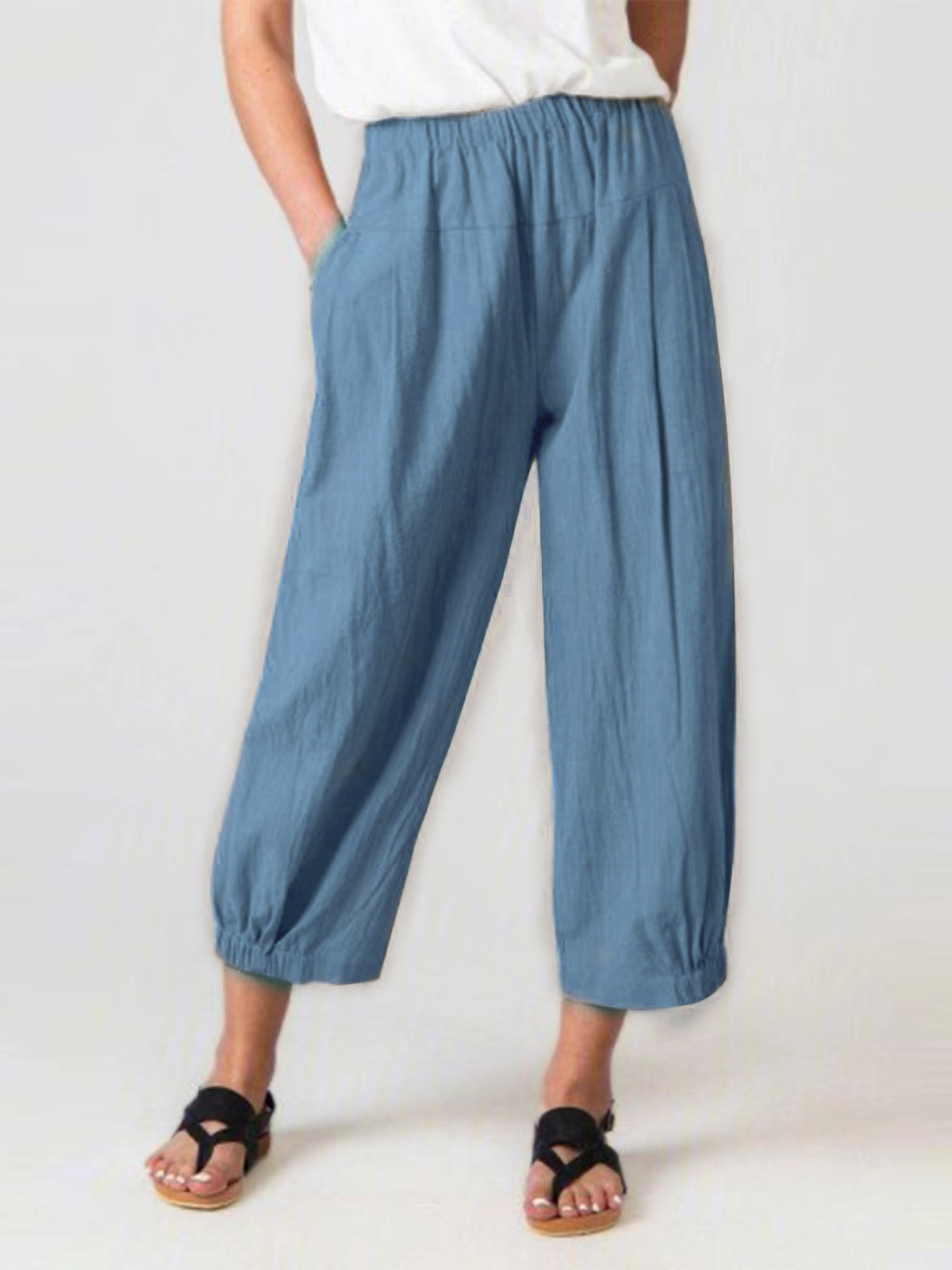 Plain Loose Casual Cotton Pants