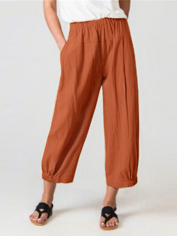 Plain Loose Casual Cotton Pants