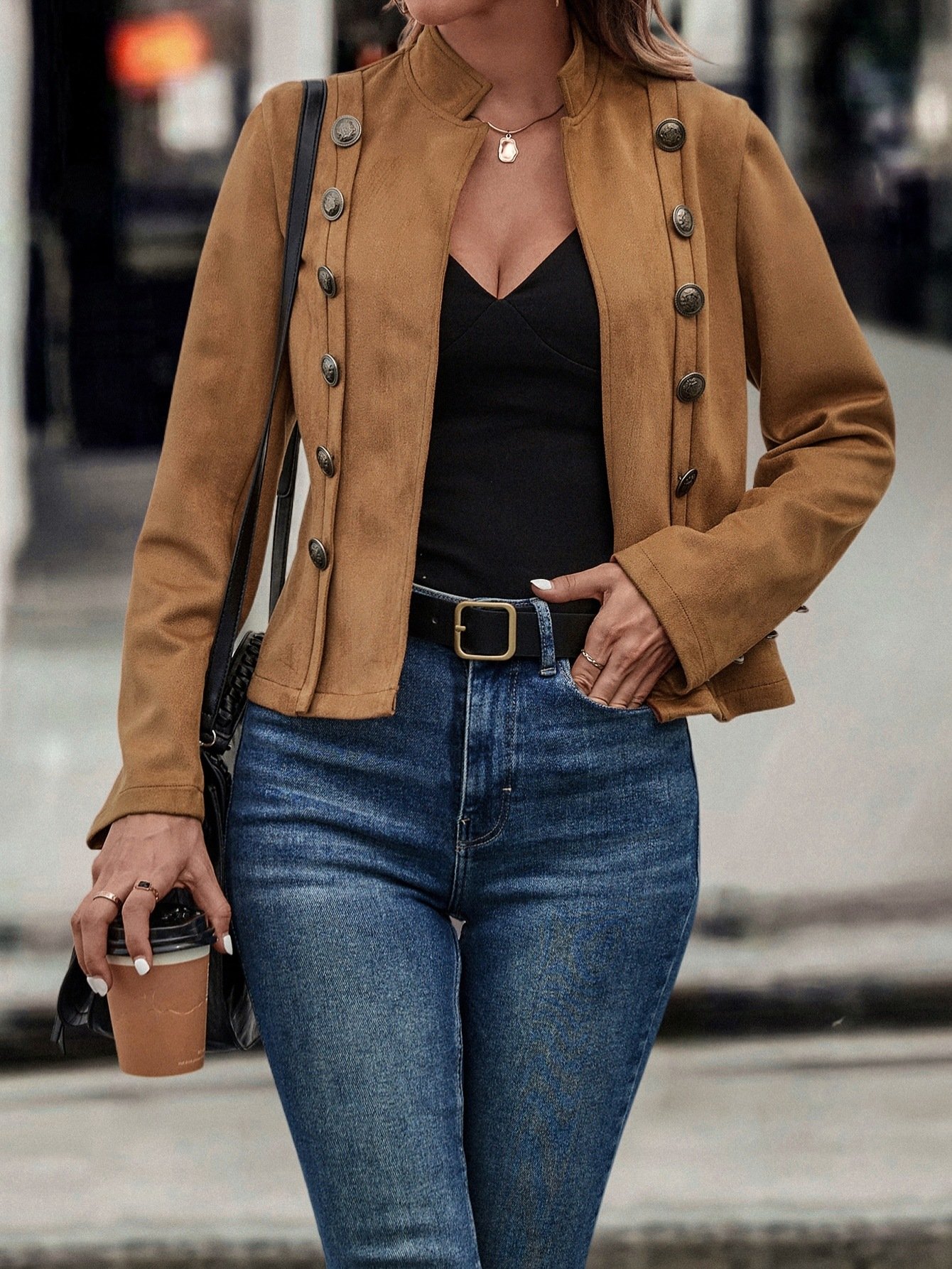 Plain Casual Buttoned Jacket