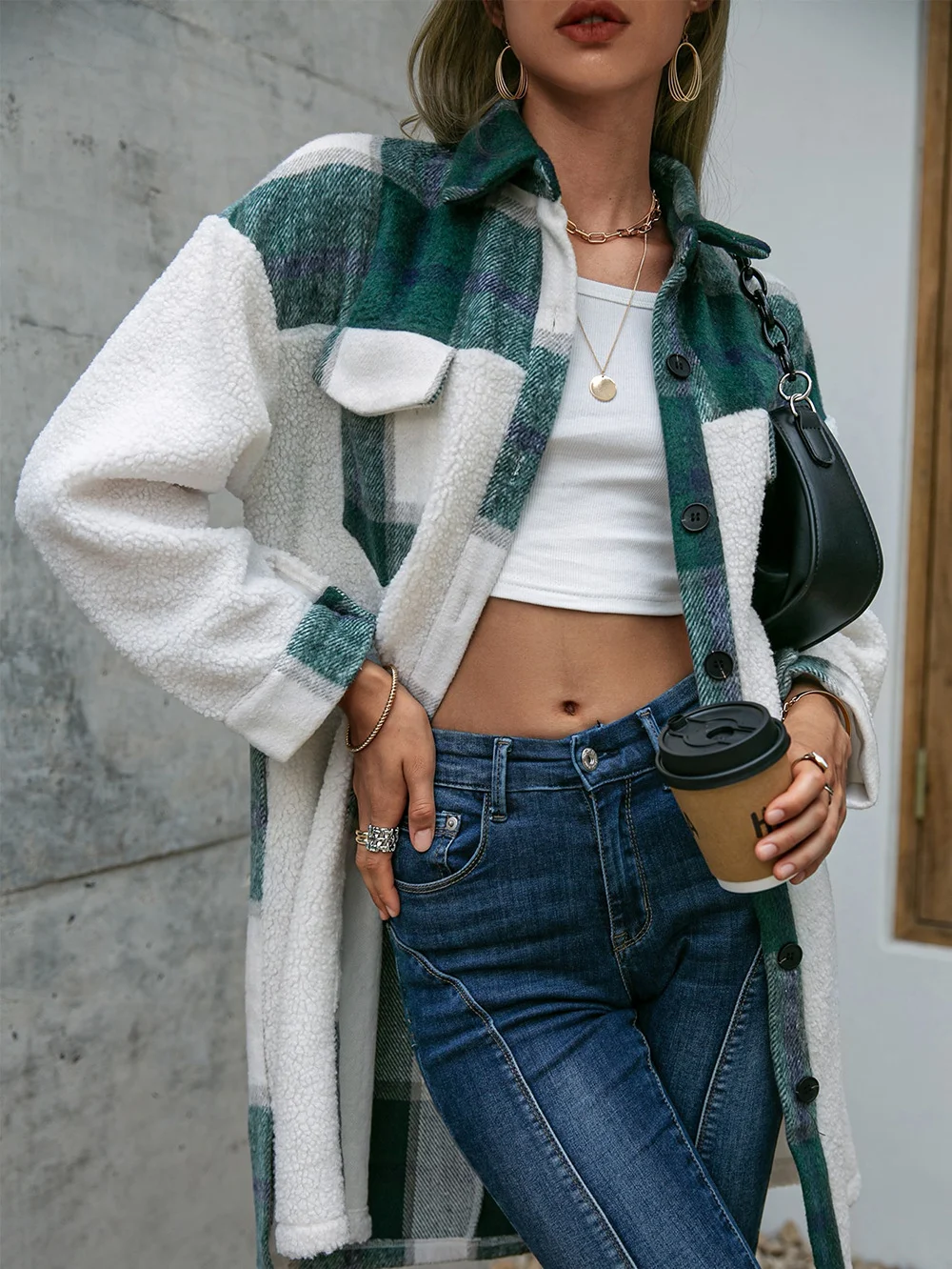 Plaid Casual Fluff/Granular Fleece Fabric Jacket