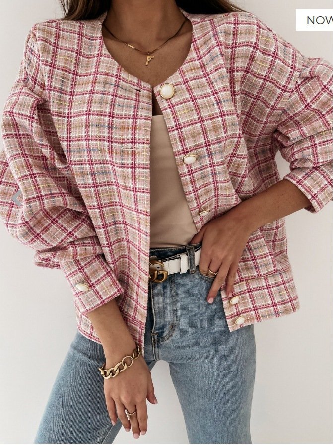 Plaid Others Zipper Casual Jacket