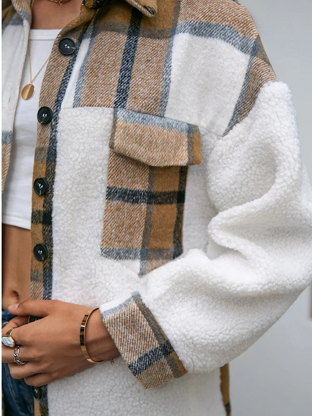 Plaid Casual Fluff/Granular Fleece Fabric Jacket