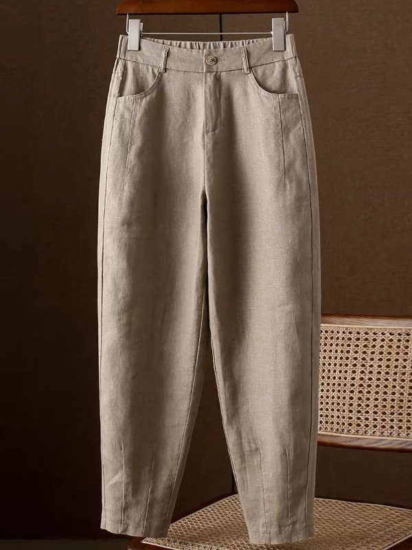 Casual Cotton And Linen Pocket Stitching Pants