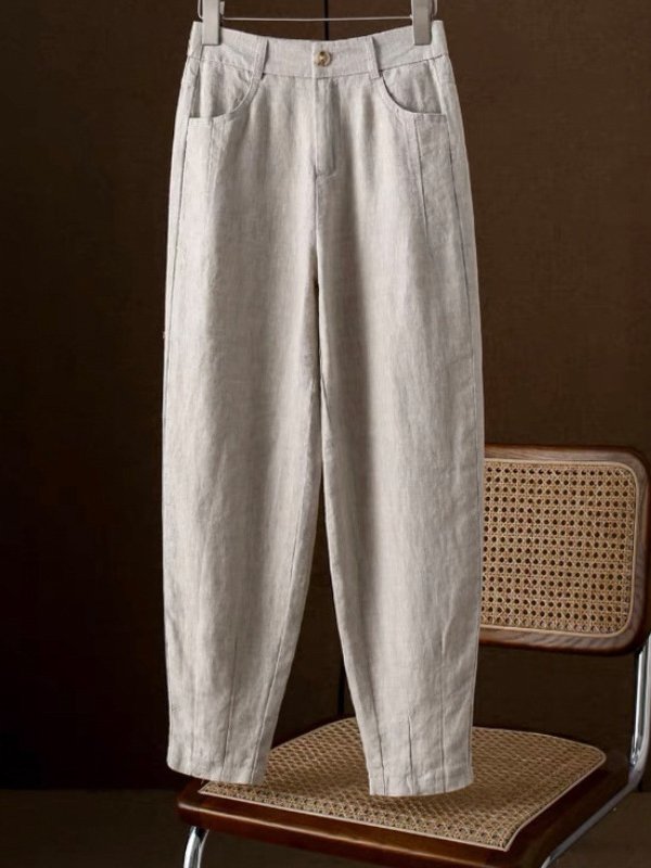 Casual Cotton And Linen Pocket Stitching Pants