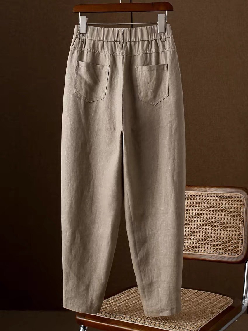 Casual Cotton And Linen Pocket Stitching Pants