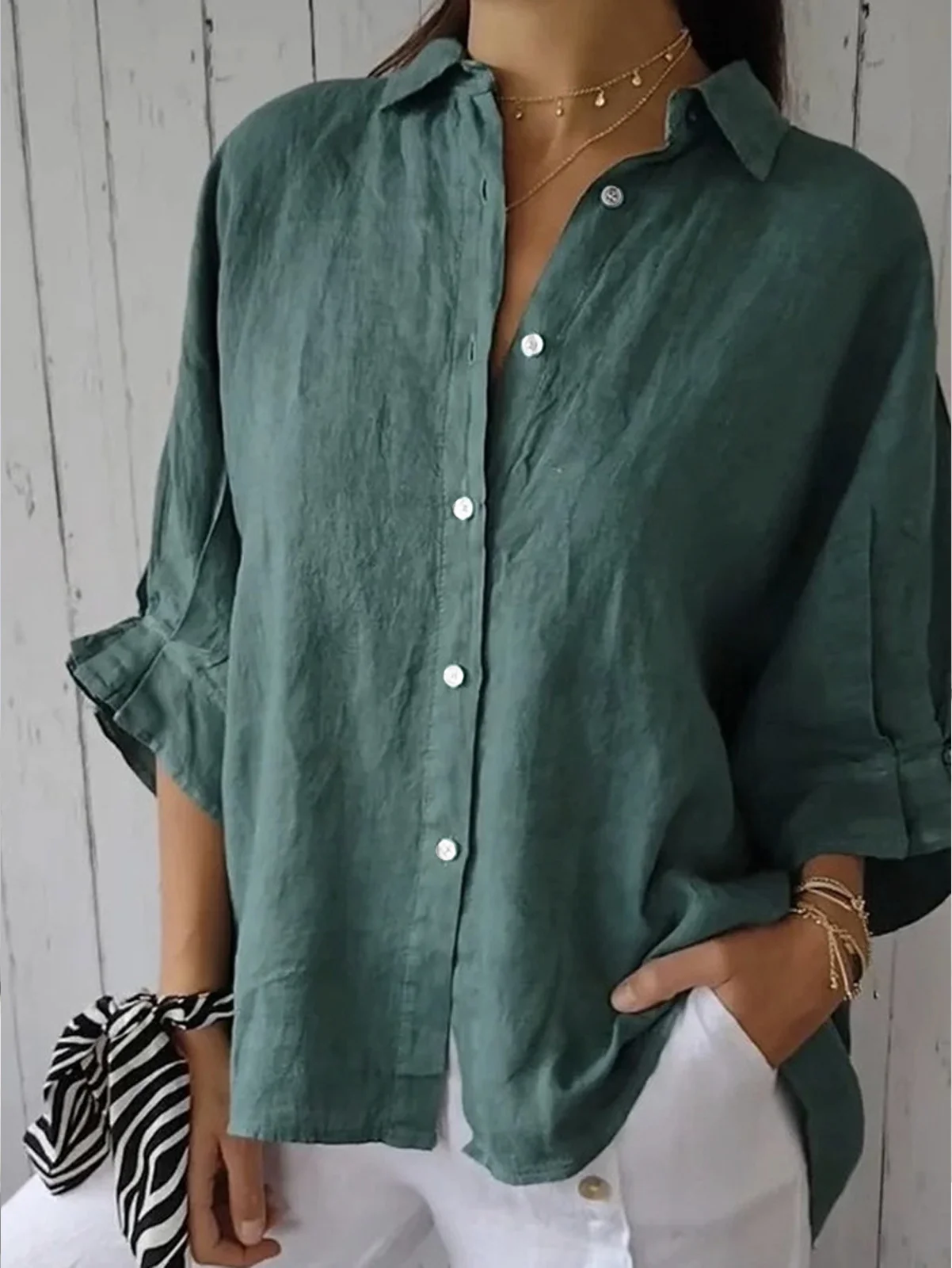 Women's Shirt Blouse Cotton Button Daily Casual Long Sleeve V Neck