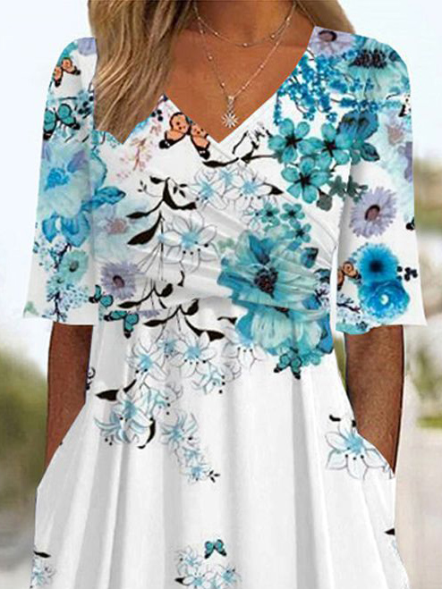 Women's Floral Cross V Neck Daily Going Out Casual Dress