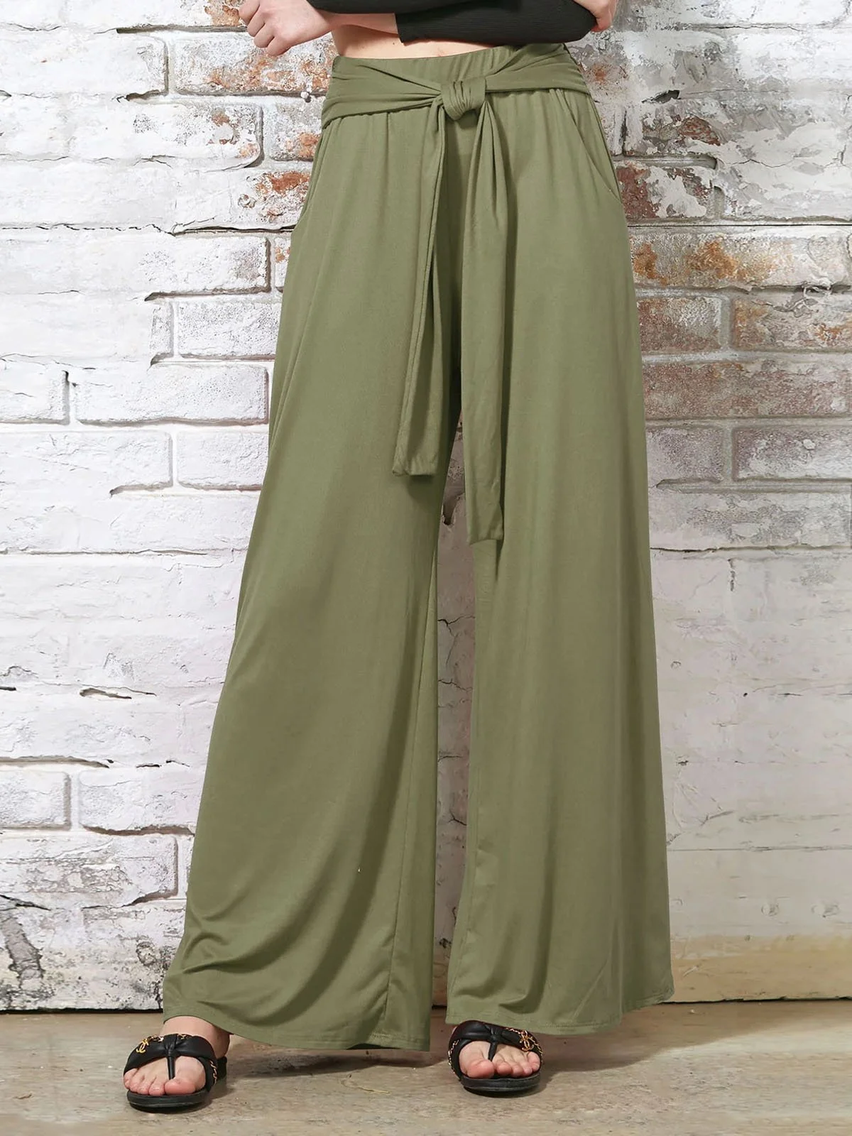 Knot Front Casual Plain Loose Pants