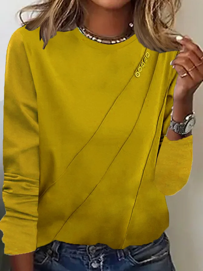 Women Plain Crew Neck Casual Long Sleeve T-shirt