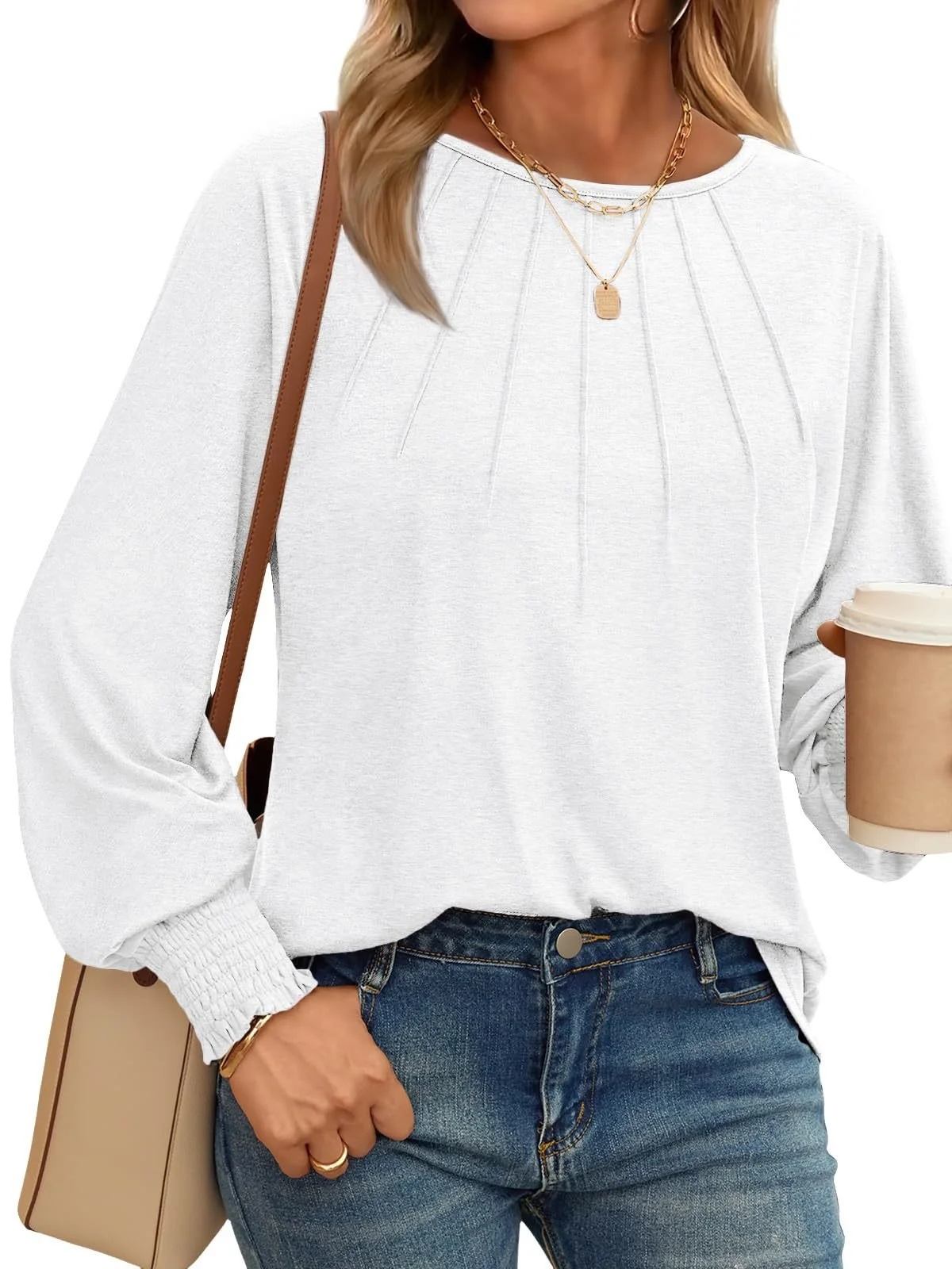 Women Plain Crew Neck Casual Long Sleeve T-shirt