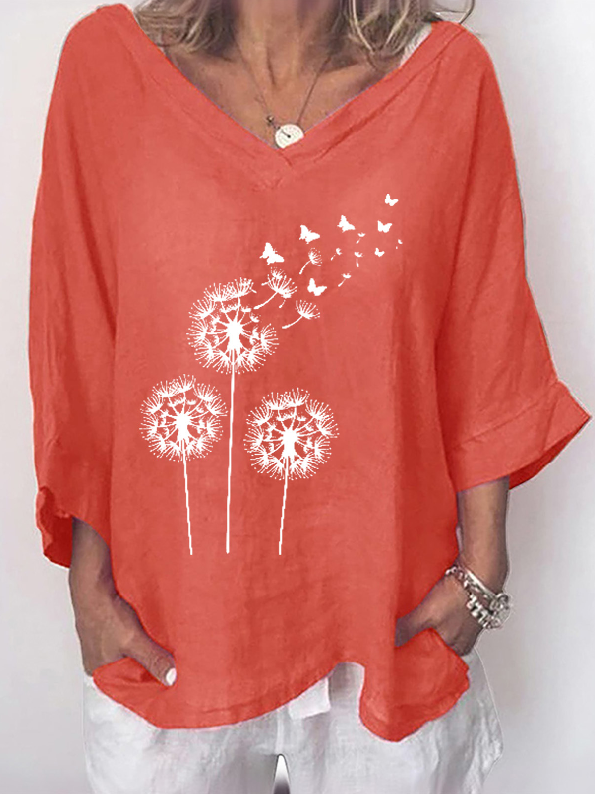 Cotton Casual V Neck Blouse