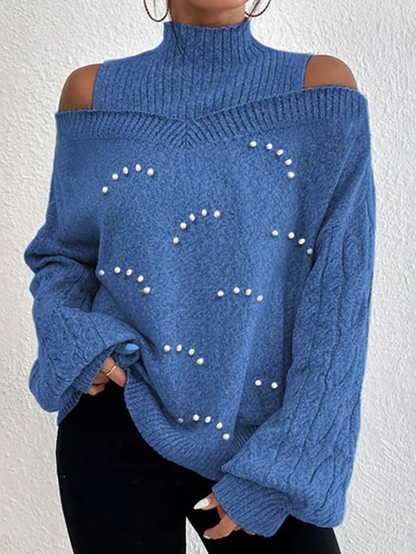 Plain Casual Beaded Sweater