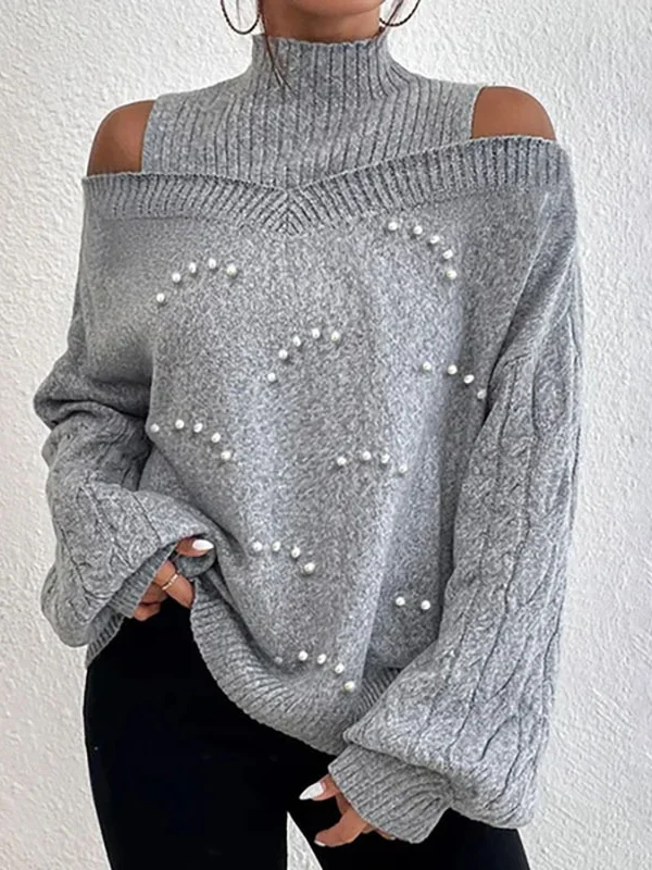 Plain Casual Beaded Sweater