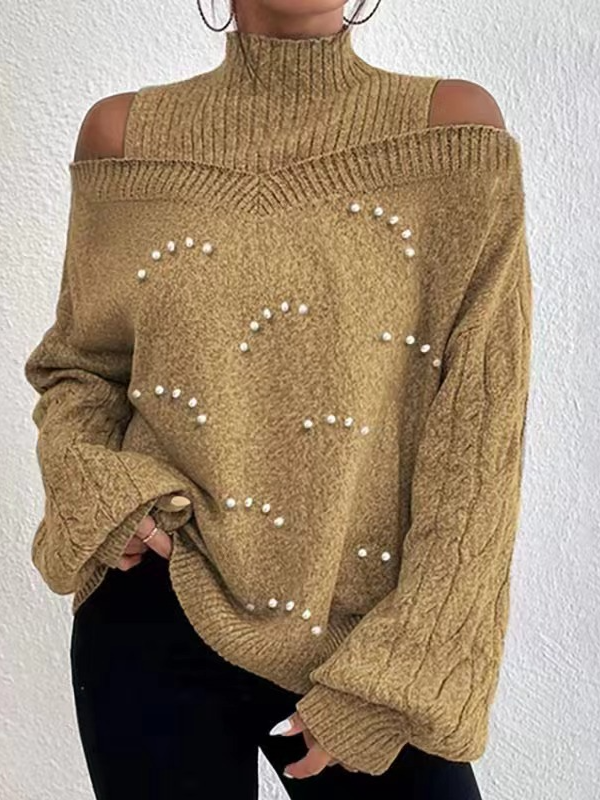 Plain Casual Beaded Sweater