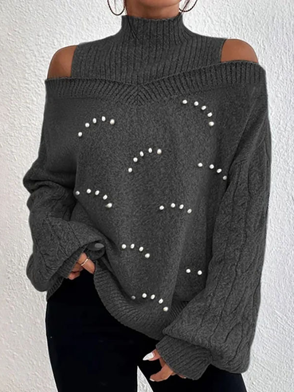 Plain Casual Beaded Sweater