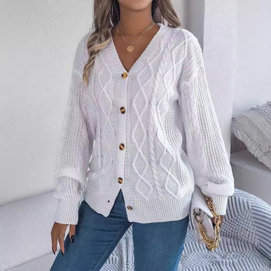 Casual Buckle Wool/Knitting V Neck Cardigan