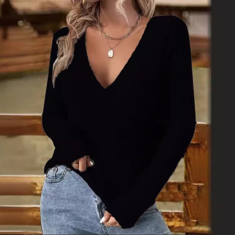 Women 3D Printing V Neck Casual Long Sleeve T-shirt