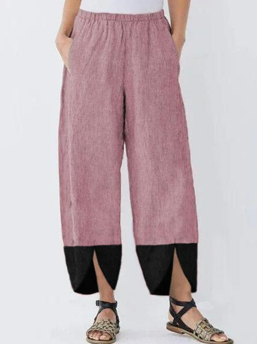 Cotton And Linen Casual Contrasting Color Pants