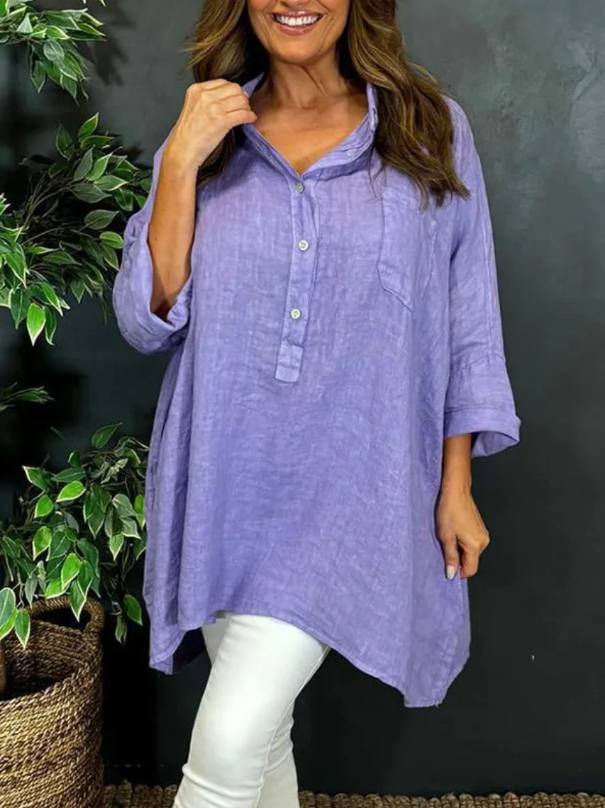 Cotton Plain Loose Casual Blouse