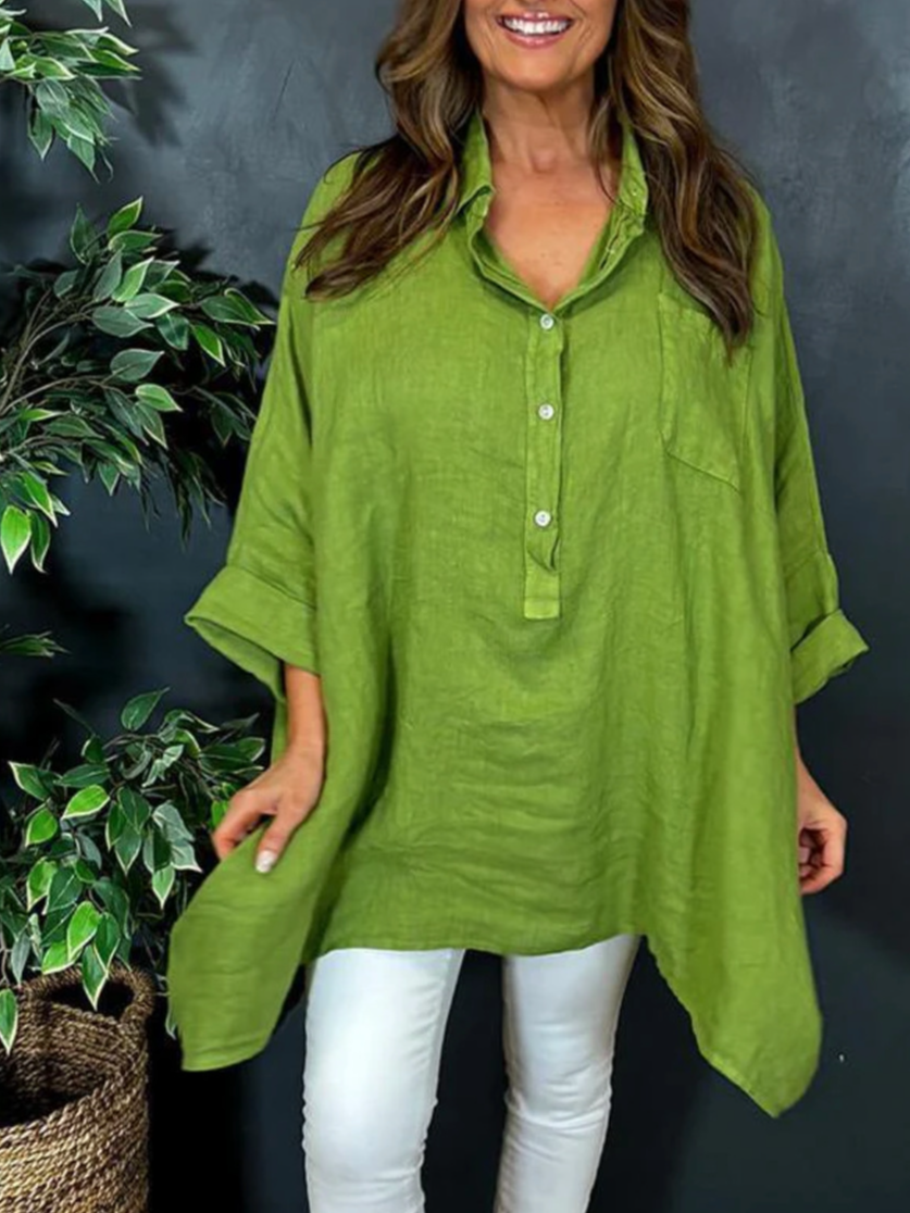 Cotton Plain Loose Casual Blouse