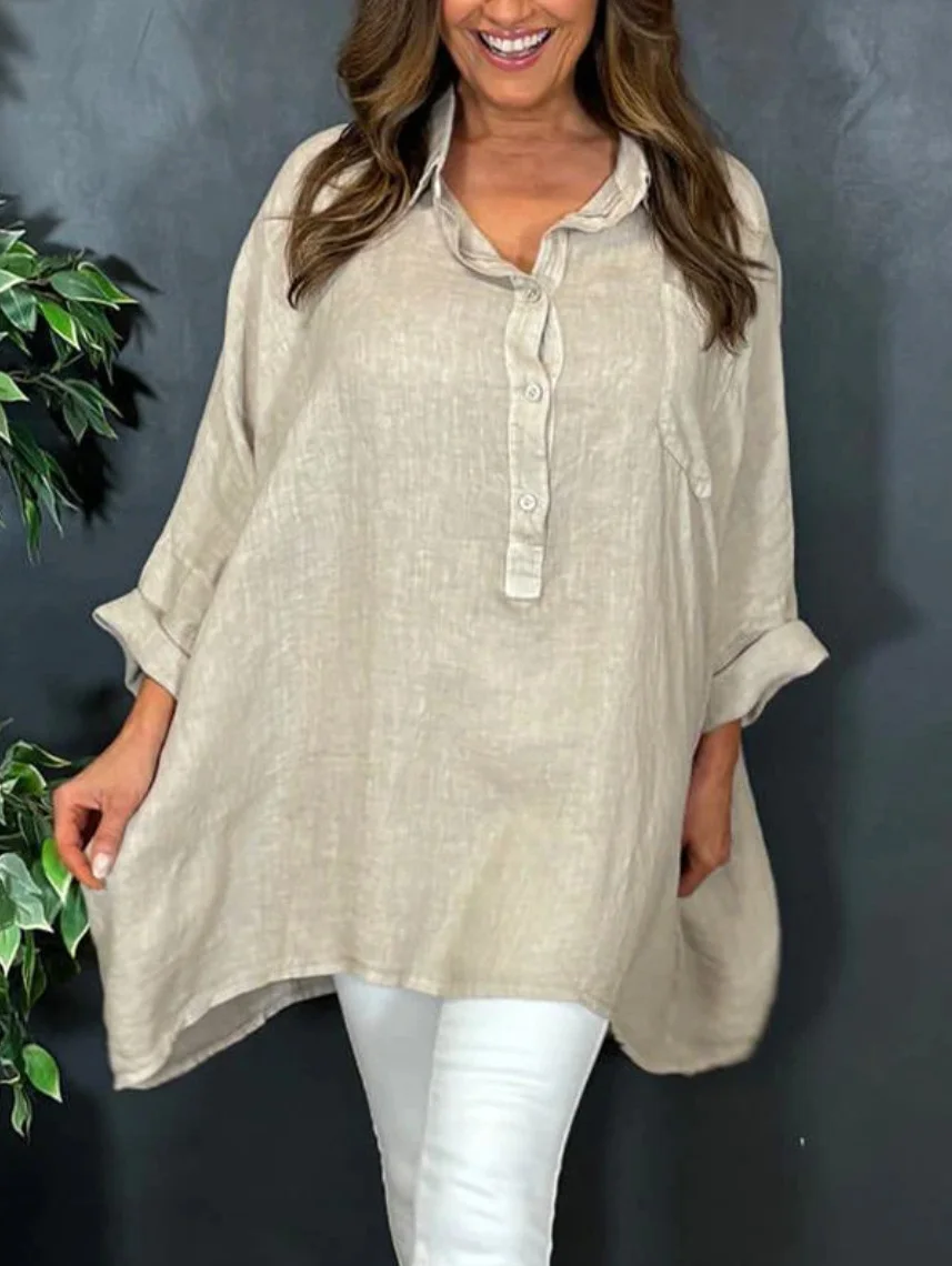 Cotton Plain Loose Casual Blouse