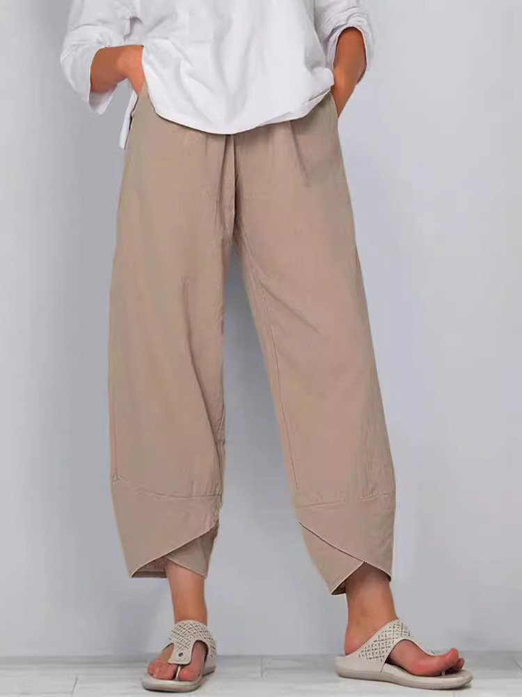 Cotton Pocket Stitching Casual Plain Pants