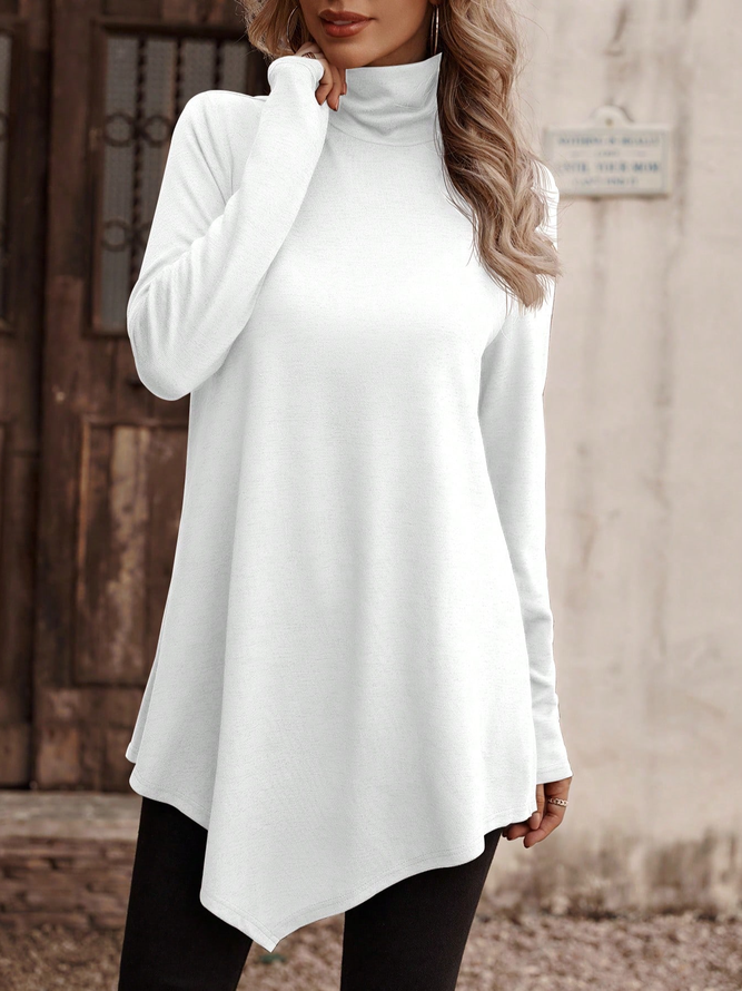 Women Plain Turtleneck Casual Long Sleeve T-shirt