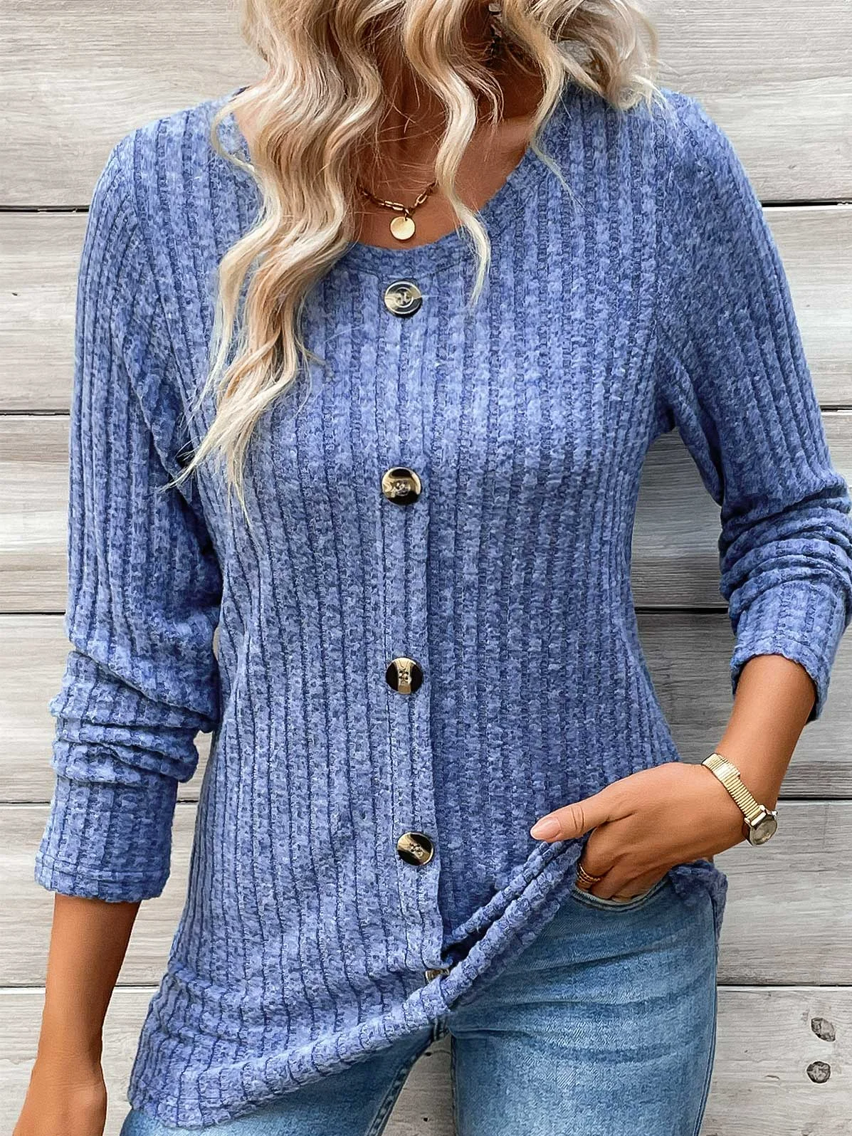 Women Plain Crew Neck Casual Long Sleeve T-shirt