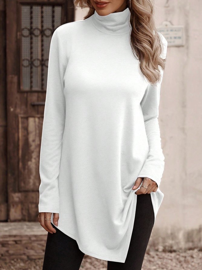 Women Plain Turtleneck Casual Long Sleeve T-shirt