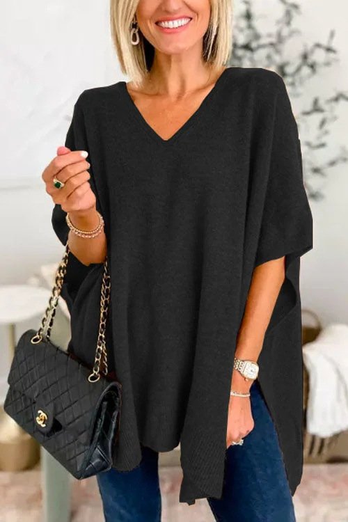 Plain Casual V Neck Loose Sweater