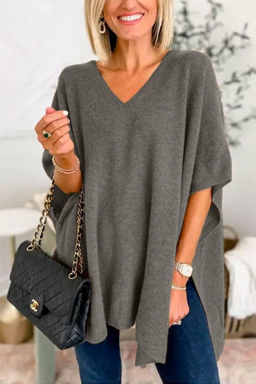 Plain Casual V Neck Loose Sweater