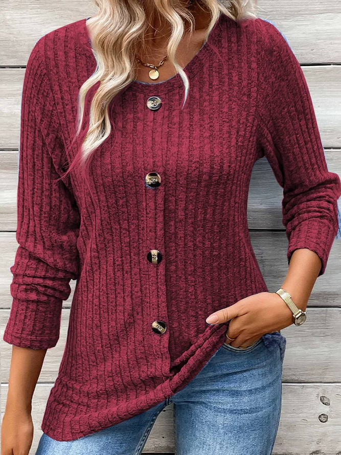 Women Plain Crew Neck Casual Long Sleeve T-shirt