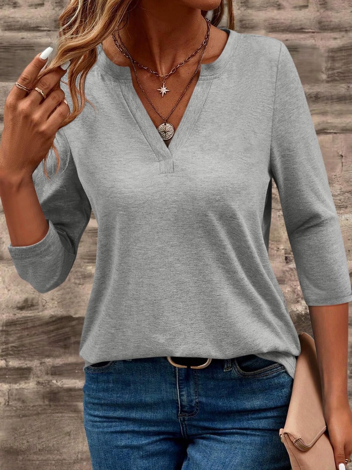 Women's Long Sleeve Blouse Spring/Fall Black Plain V Neck Daily Going Out Casual Top