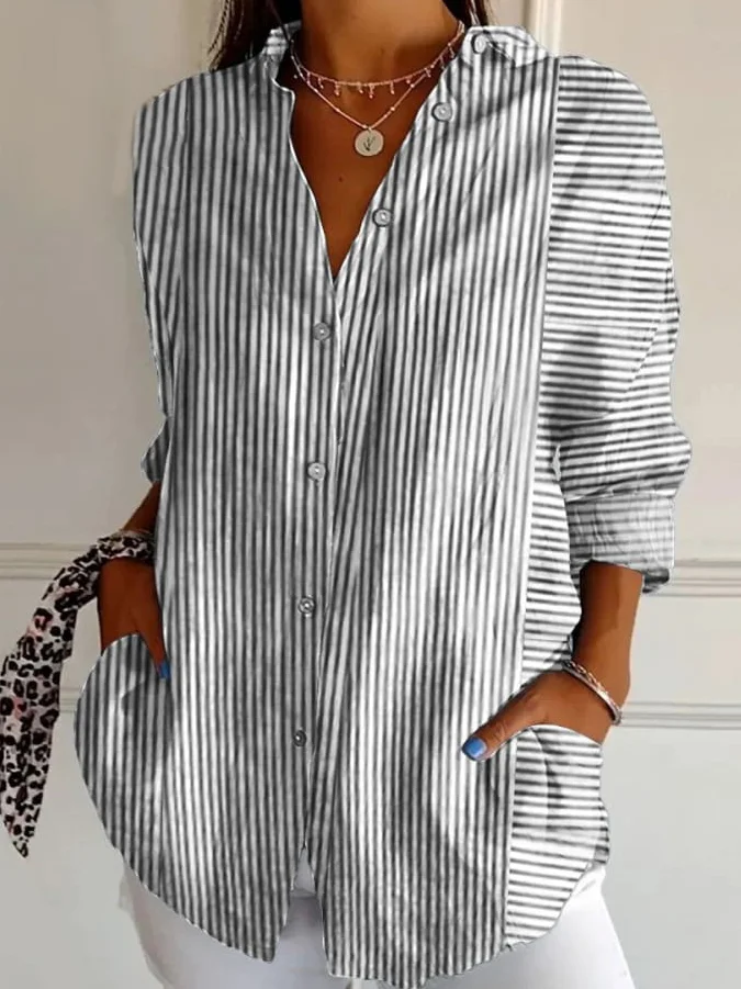 Casual Loose Shawl Collar Cotton Shirt