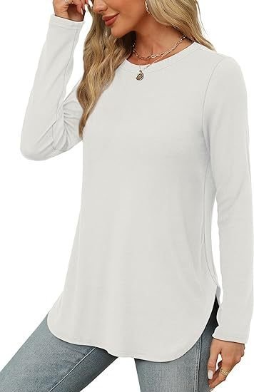 Women Plain Crew Neck Casual Long Sleeve T-shirt