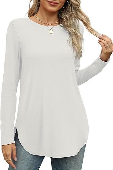 Women Plain Crew Neck Casual Long Sleeve T-shirt