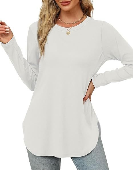 Women Plain Crew Neck Casual Long Sleeve T-shirt