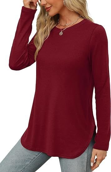 Women Plain Crew Neck Casual Long Sleeve T-shirt