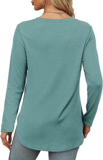 Women Plain Crew Neck Casual Long Sleeve T-shirt