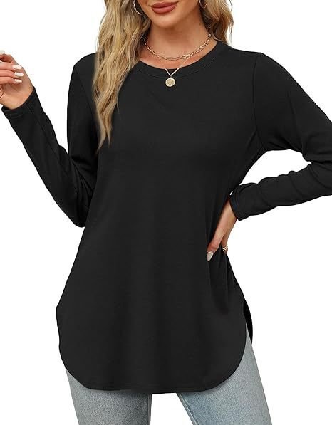 Women Plain Crew Neck Casual Long Sleeve T-shirt