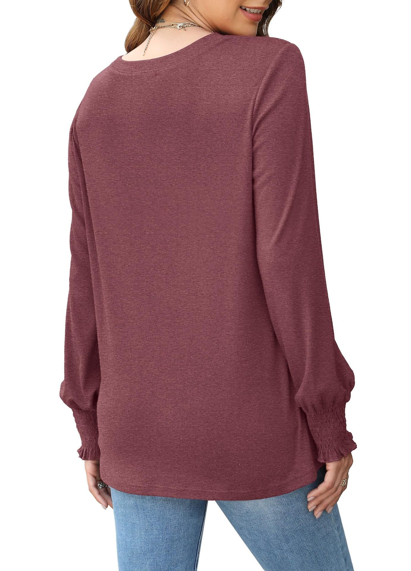 Women Plain Crew Neck Casual Long Sleeve T-shirt