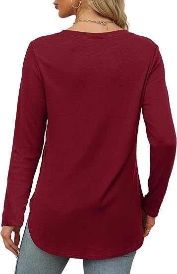 Women Plain Crew Neck Casual Long Sleeve T-shirt