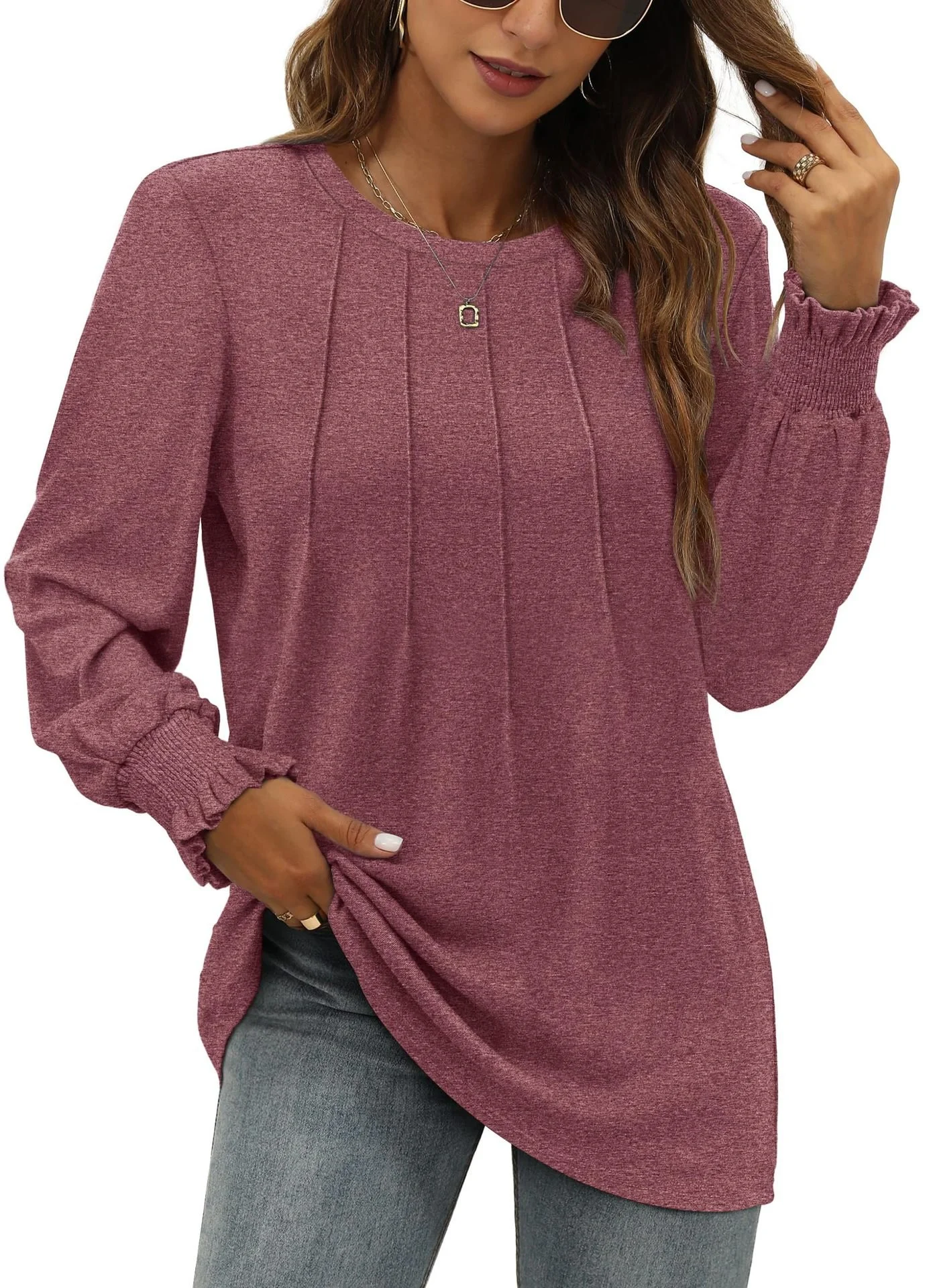 Women Plain Crew Neck Casual Long Sleeve T-shirt