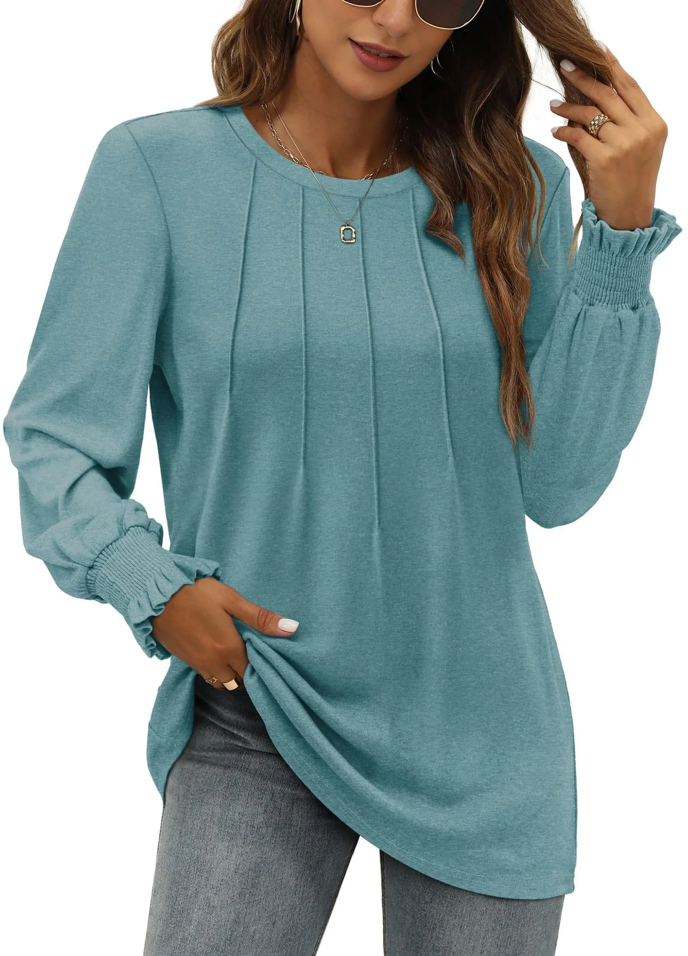 Women Plain Crew Neck Casual Long Sleeve T-shirt