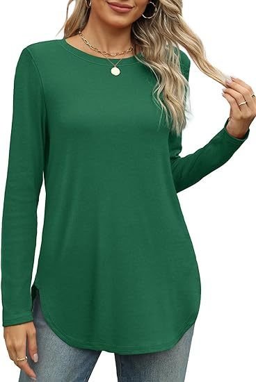 Women Plain Crew Neck Casual Long Sleeve T-shirt