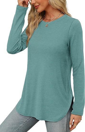 Women Plain Crew Neck Casual Long Sleeve T-shirt