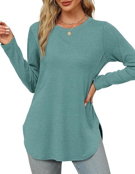 Women Plain Crew Neck Casual Long Sleeve T-shirt