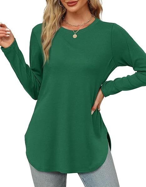 Women Plain Crew Neck Casual Long Sleeve T-shirt