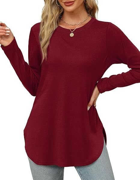 Women Plain Crew Neck Casual Long Sleeve T-shirt