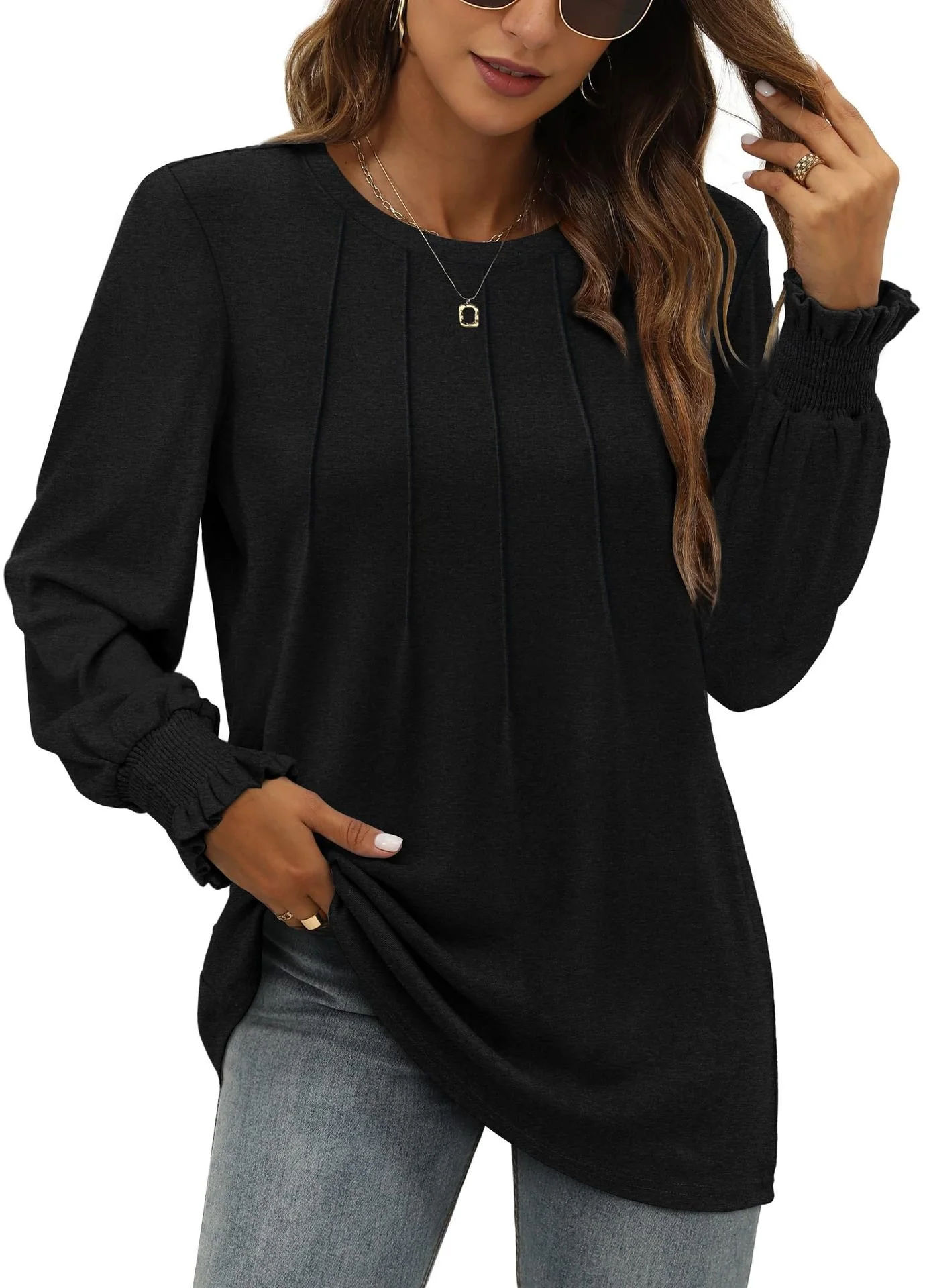 Women Plain Crew Neck Casual Long Sleeve T-shirt